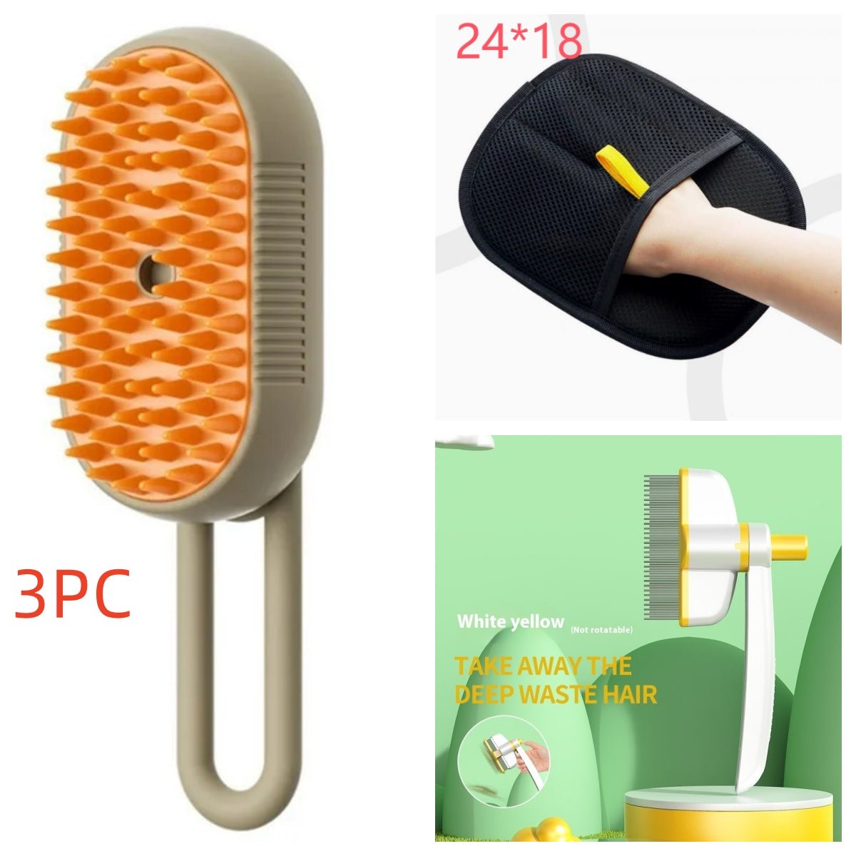 Electric 3-in-1 Pet Grooming Brush for Cats and Dogs - Achevera