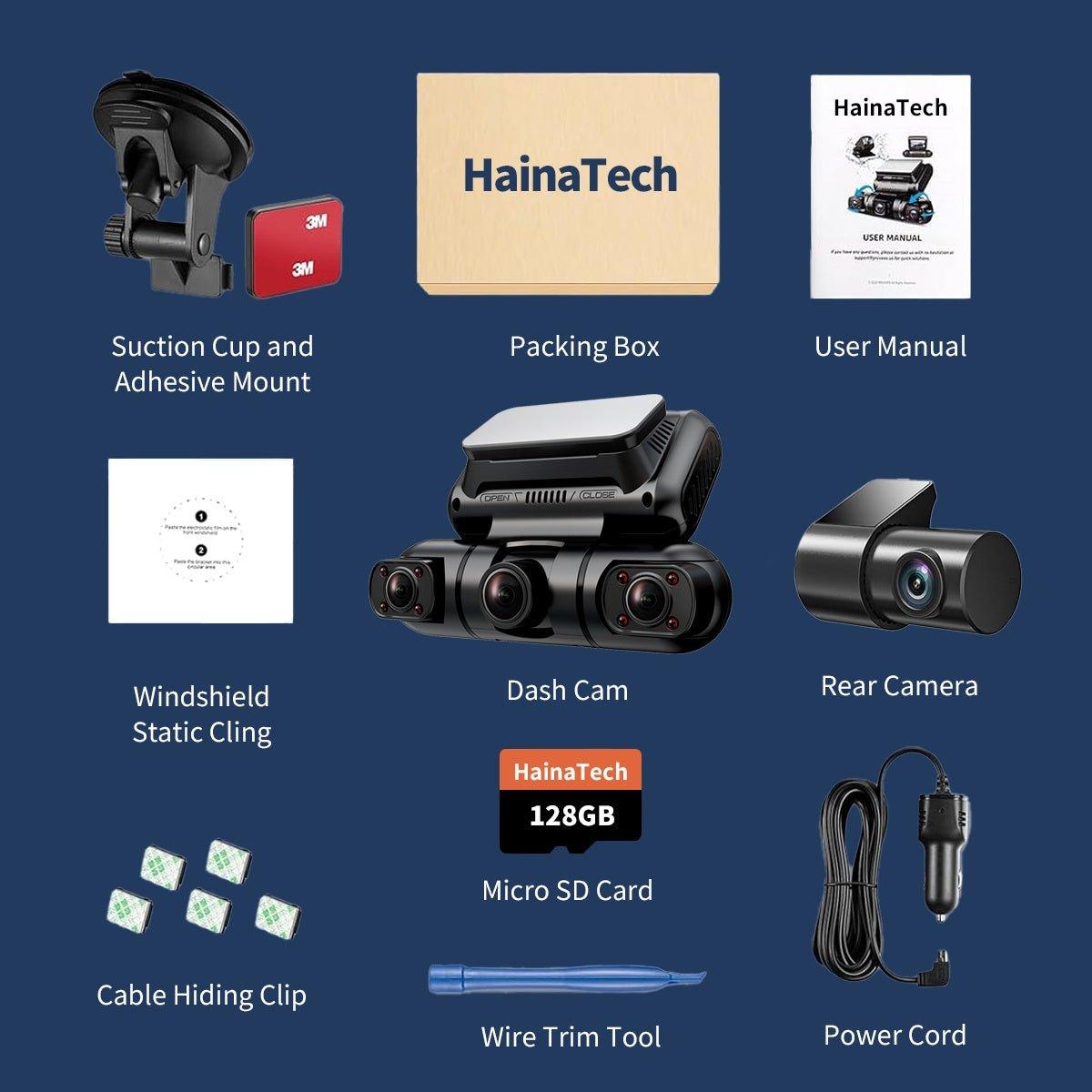 Hainatech 360° Dash Cam with GPS, WiFi, Night Vision, 24/7 Recording & Free 128G Card - Achevera