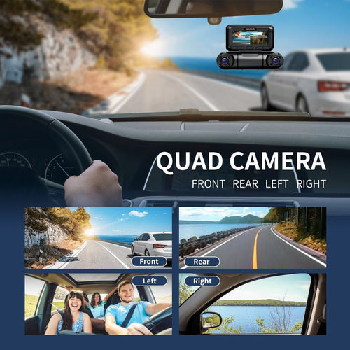 Hainatech 360 Degree View 4 Channel Dash Cam Front And Rear Inside Left Right, Dash Camera For Cars, Built-in GPS WiFi Night Vision, 24 7 Recording Parking Mode Monitor, Free 128G Card - Achevera