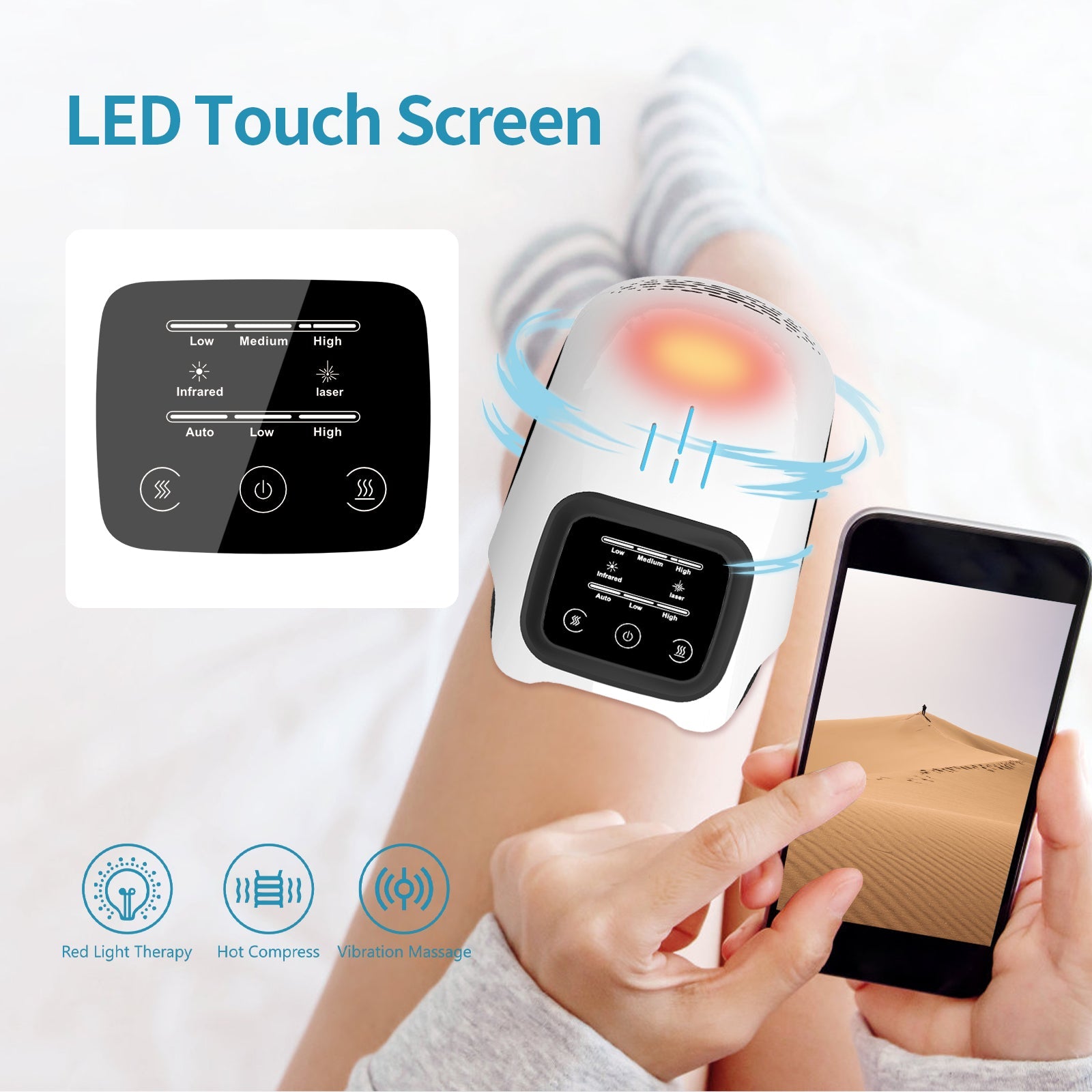 Rechargeable Electric Knee Massager with Infrared Heating for Pain Relief - Achevera