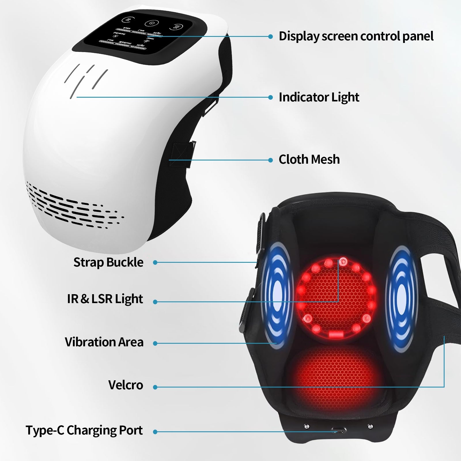 Rechargeable Electric Knee Massager with Infrared Heating for Pain Relief - Achevera