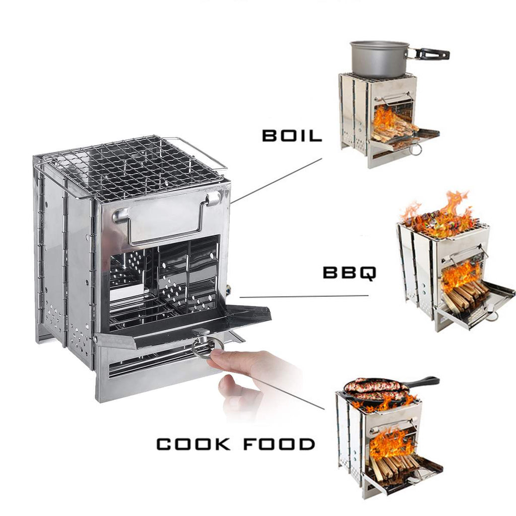 Portable Wood Stove for Outdoor Cooking, Folding Camping Equipment - Achevera