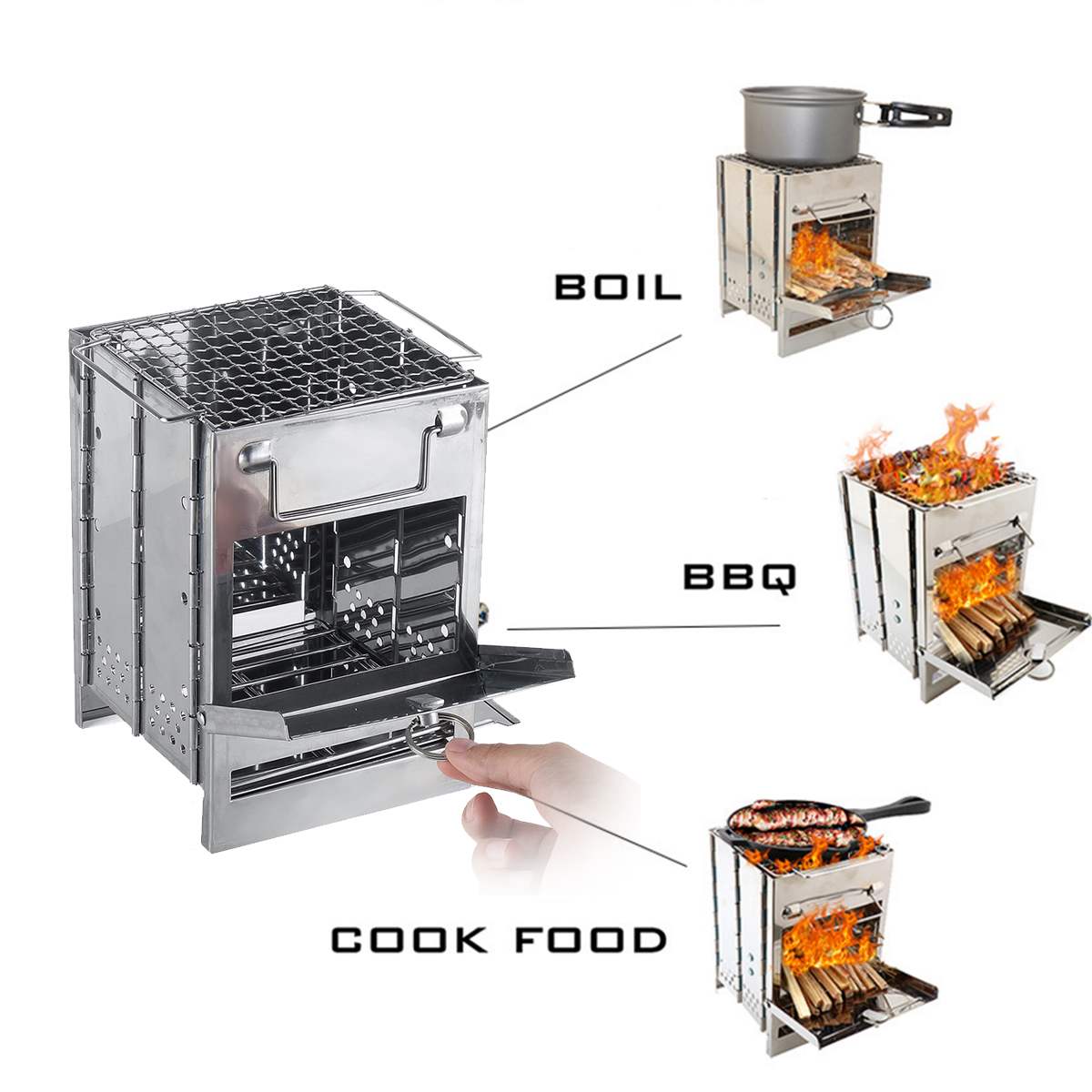 Portable Wood Stove for Outdoor Cooking, Folding Camping Equipment - Achevera