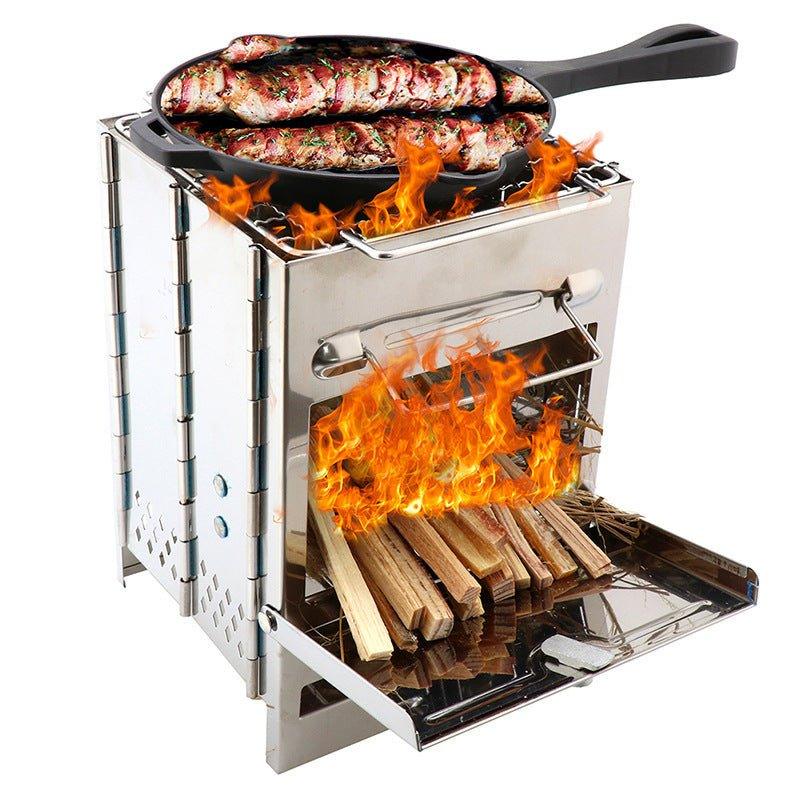 Portable Wood Stove for Outdoor Cooking, Folding Camping Equipment - Achevera
