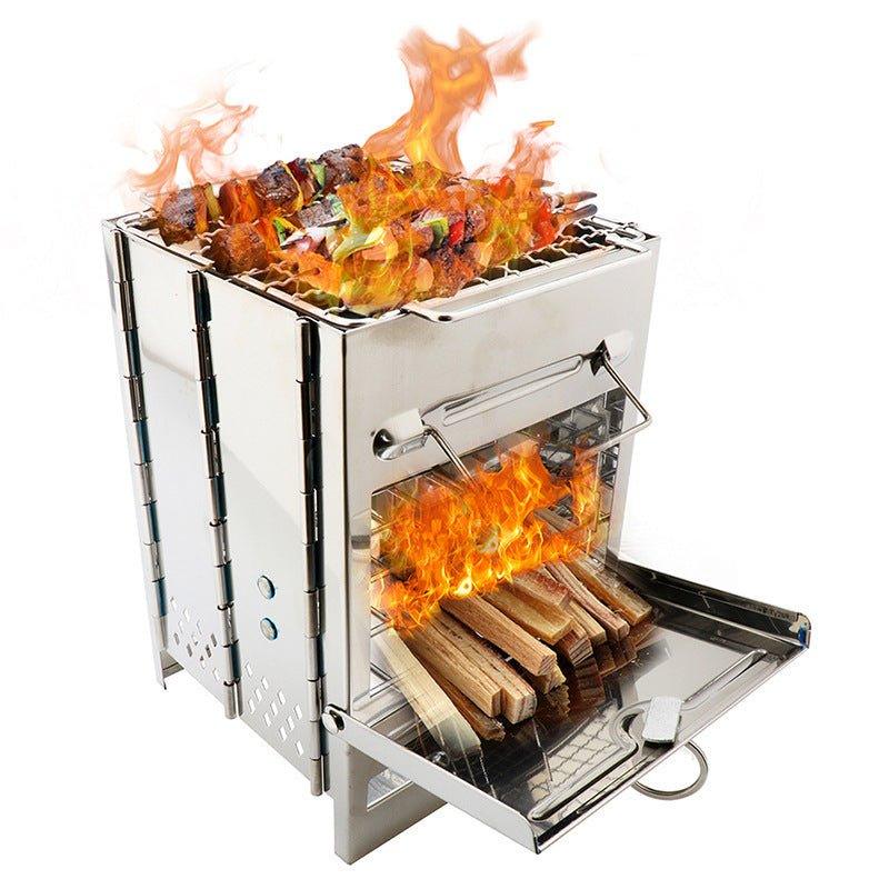 Portable Wood Stove for Outdoor Cooking, Folding Camping Equipment - Achevera